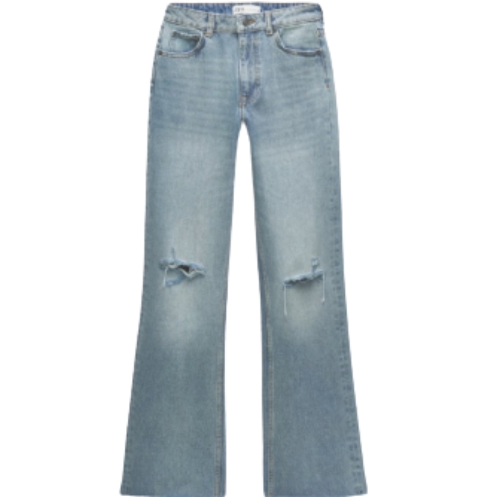 Zara NEW High Waist Wide Leg Blue Denim Jean Size 4 All Cotton Straight